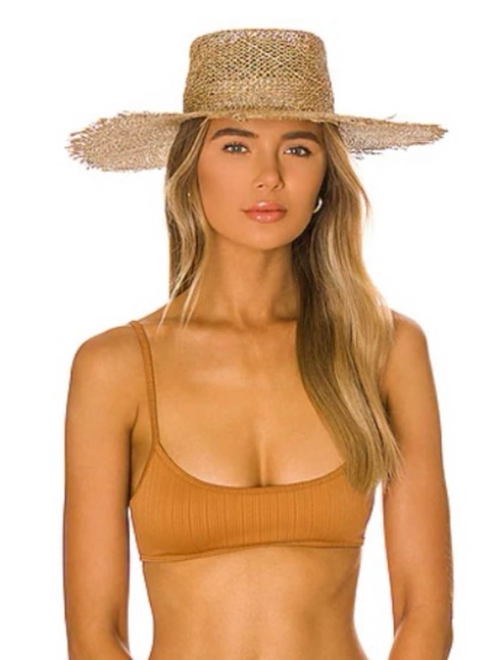 Lack Of Color Natural Frayed Straw Sun Hat